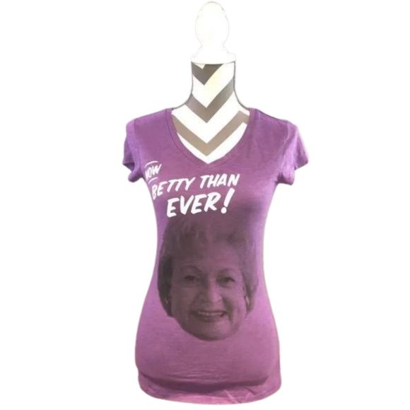 Now Betty Than Ever! Betty White Smiling Face Graphic V-Neck Tee - Picture 1 of 7